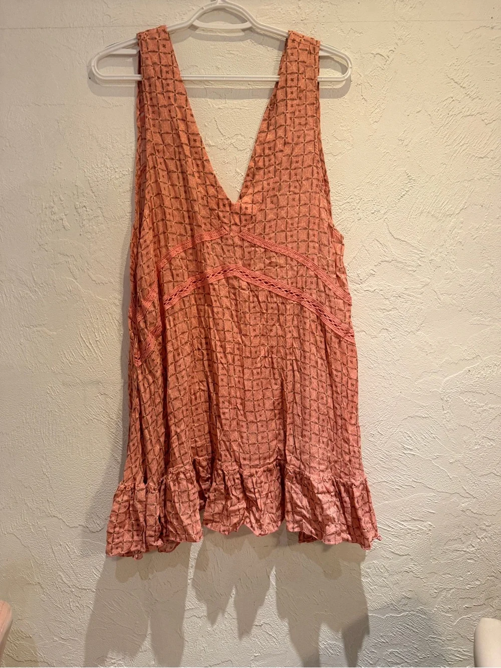Free People Coral Crochet V-Neck Swim Coverup
